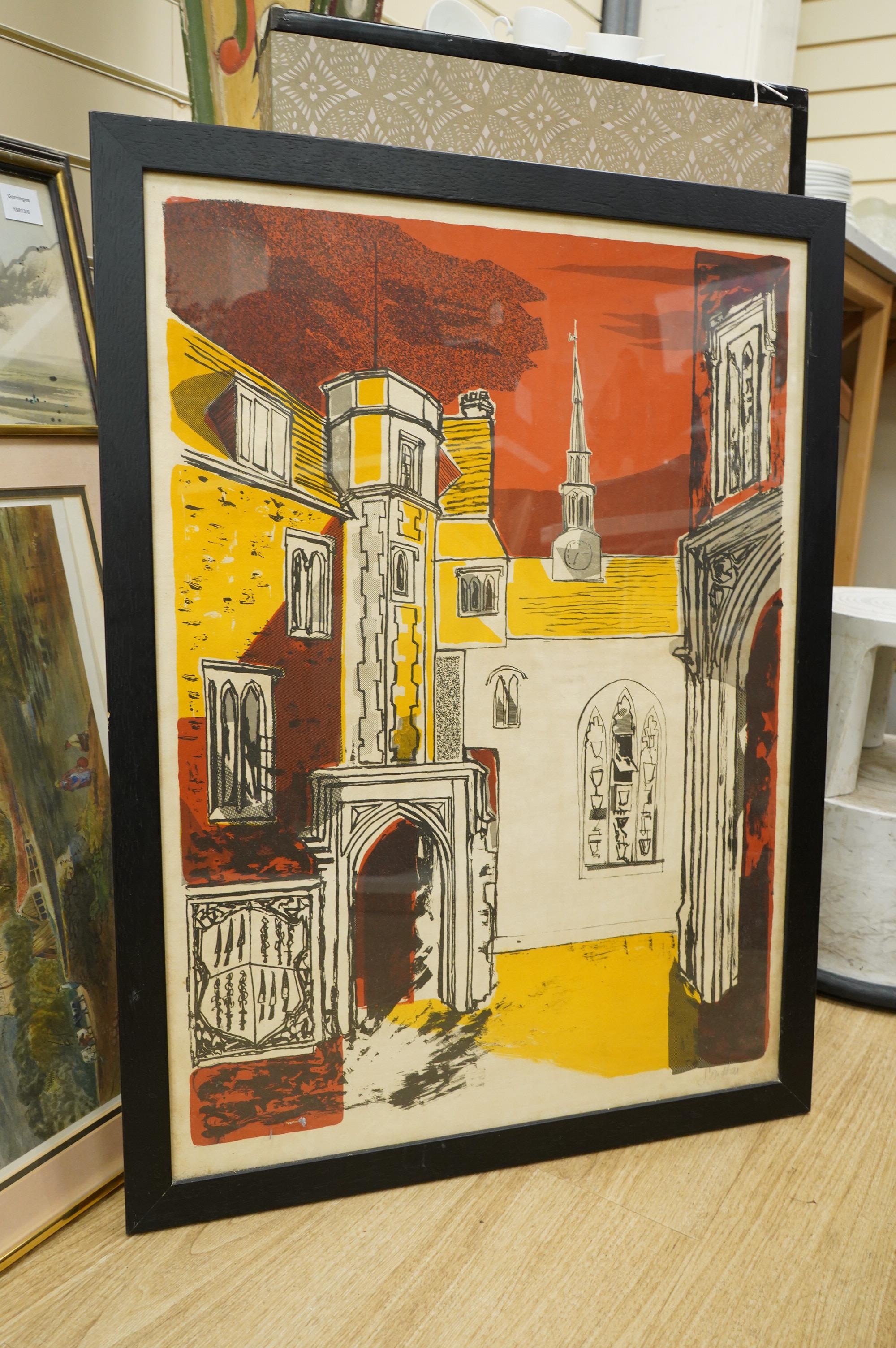 Margaret Souttar (Scottish, 1914-1987), ‘Magdalene College Cambridge’, signed in pencil, colour lithograph, 75 x 55cm